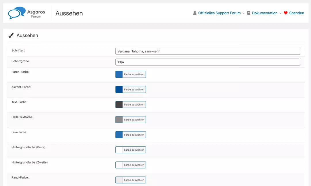 Backend-Einstellungen für das Design des Asgaros Forums