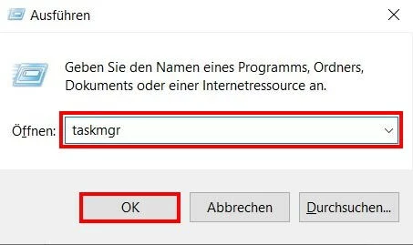 Task-Manager öffnen via Ausführen-Dialog