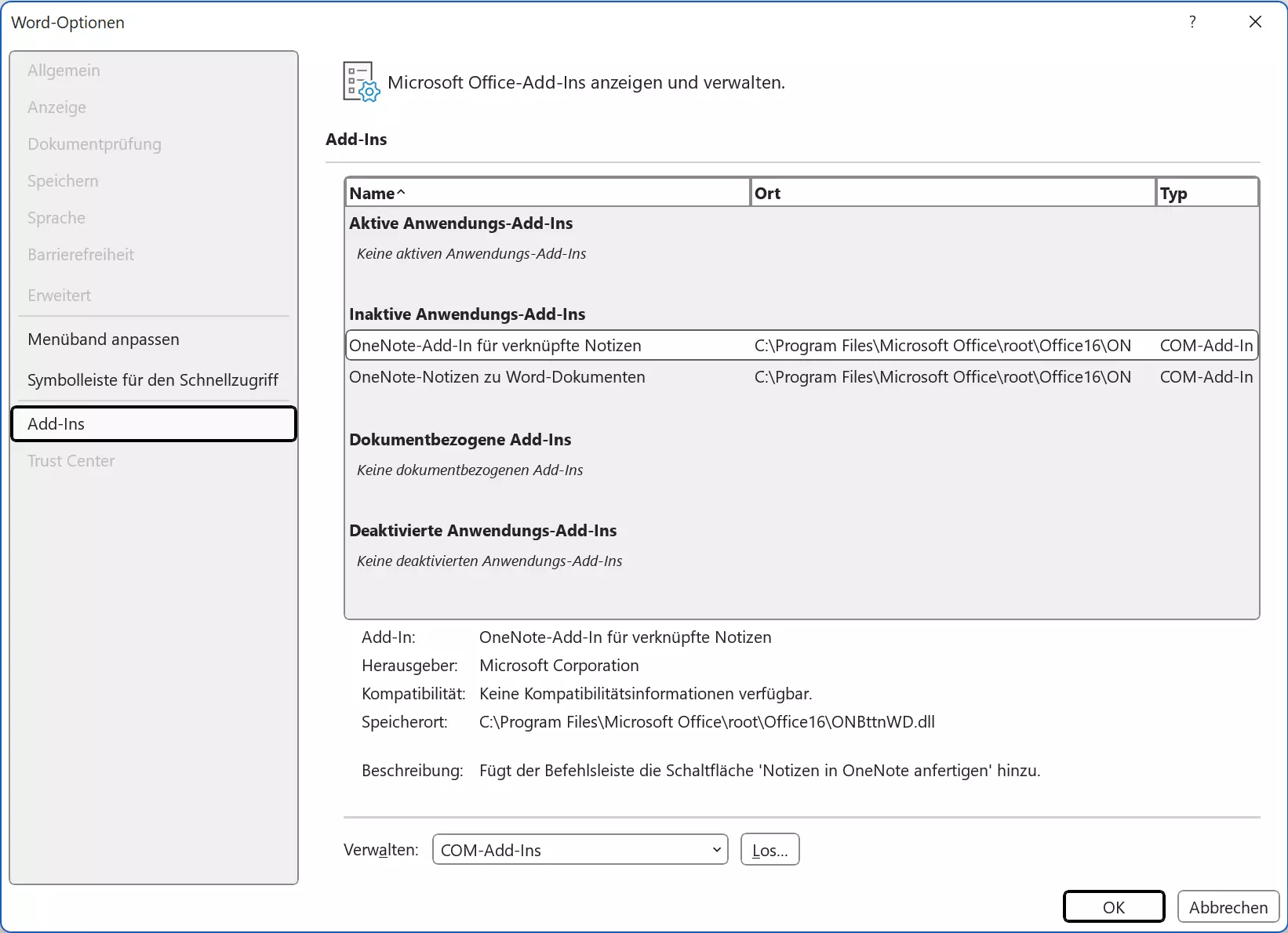 Word lässt sich nicht öffnen: Add-ins deaktivieren