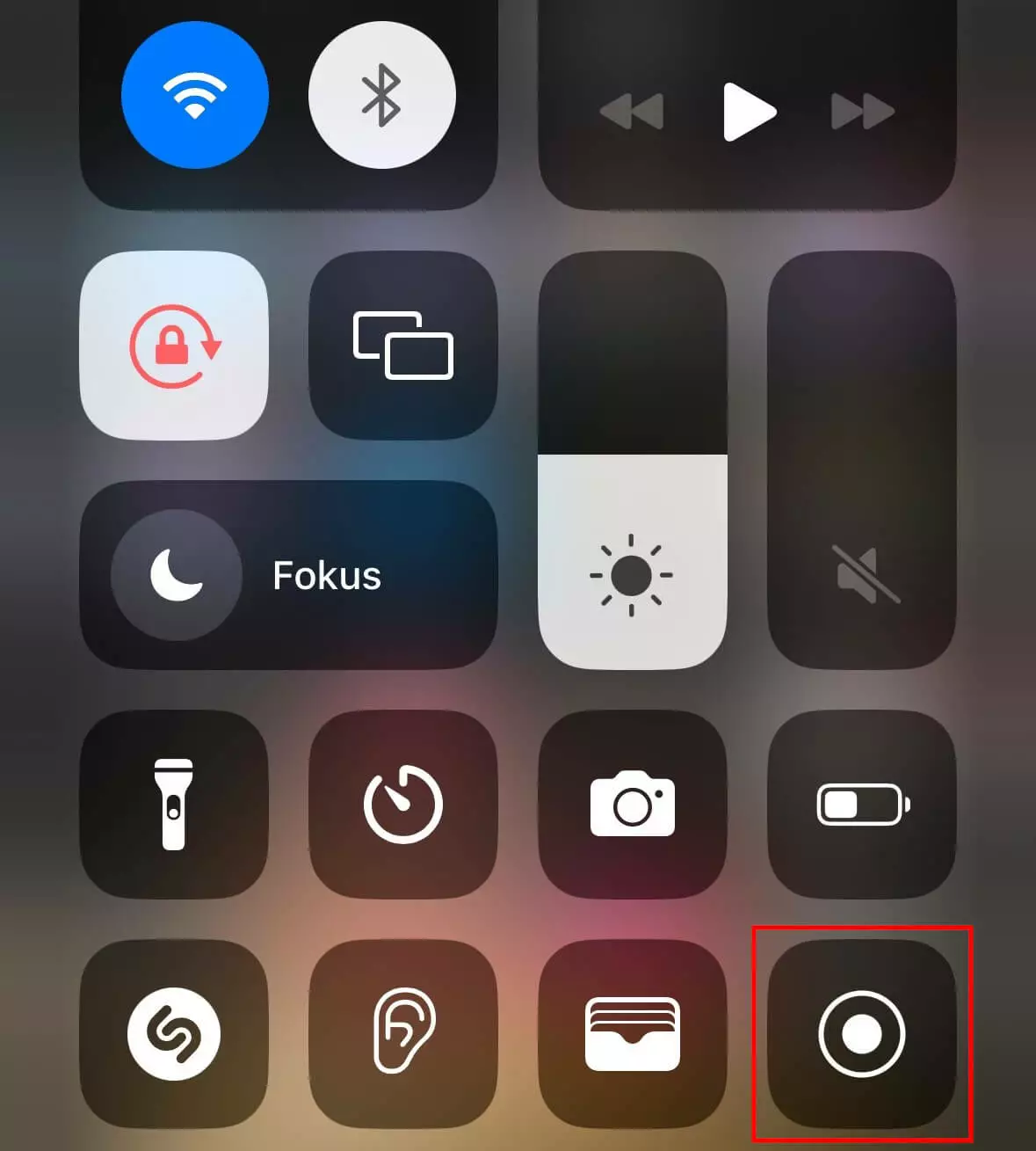 Billdschirmaufnahme-Button im iOS-Kontrollzentrum