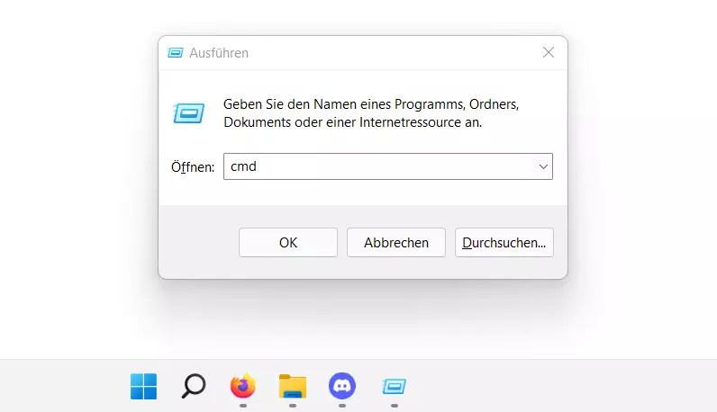 Windows 11: Ausführen der Eingabe „cmd“