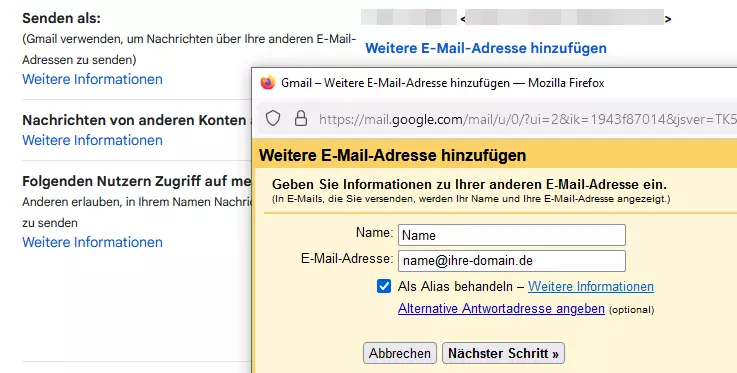 Dem Gmail-Account eine neue E-Mail hinzufügen