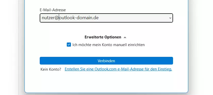 Outlook: Konto manuell einrichten