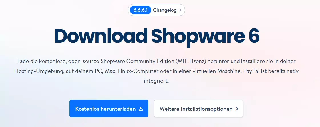 Downloadseite von Shopware Installer