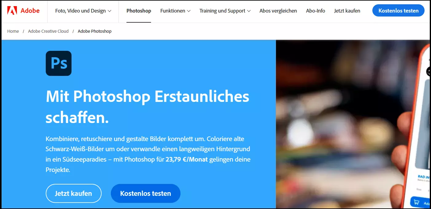 Website von Adobe Photoshop