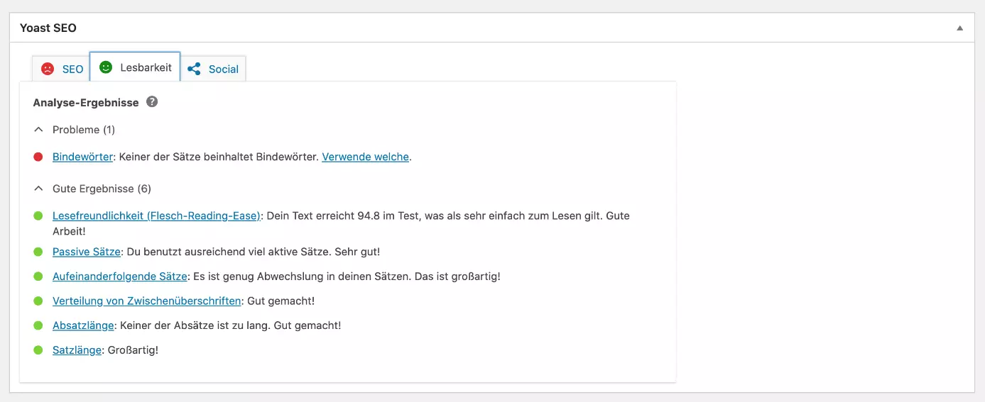 Lesbarkeits-Analyse des WordPress SEO Plugins Yoast SEO