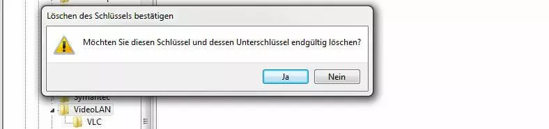 Regedit: Dialogfenster „Löschen des Schlüssels bestätigen“