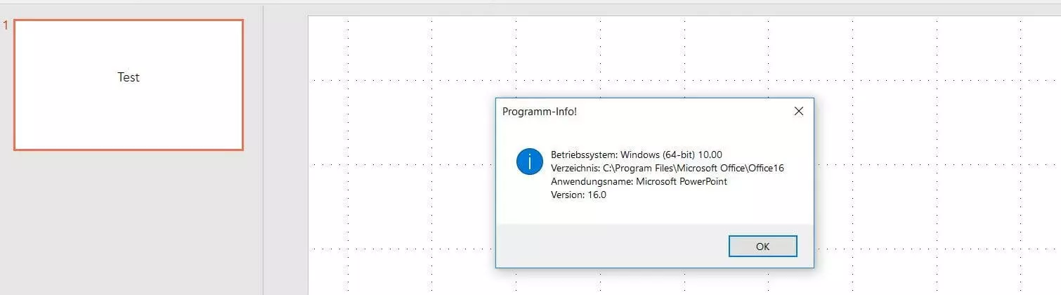 PowerPoint-Makro-Beispiel: Programm-Info