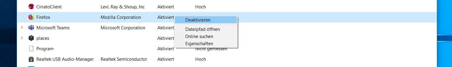 Windows-10-Task-Manager: Autostart-Einträge