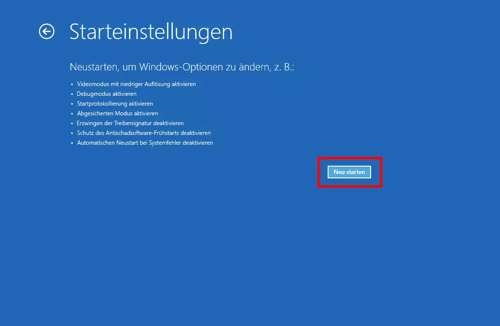 Windows 8 Systemwiederherstellung: erweiterter Neustart