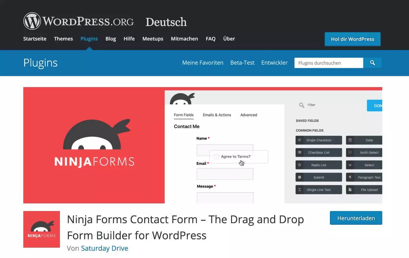 Das WordPress-Formular-Plug-in Ninja Forms auf WordPress.org