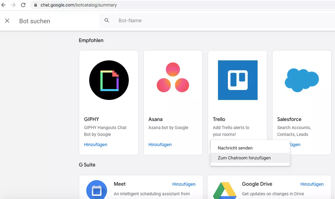 Google Chat: Bot-Suche