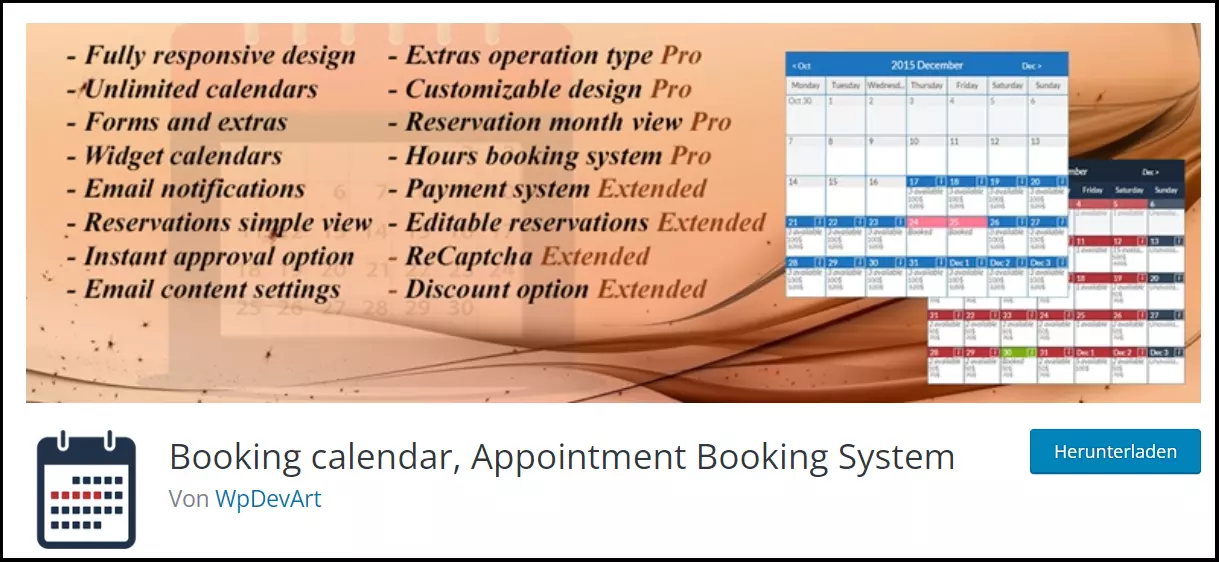 Die WordPress-Website des Plugins Booking Calendar