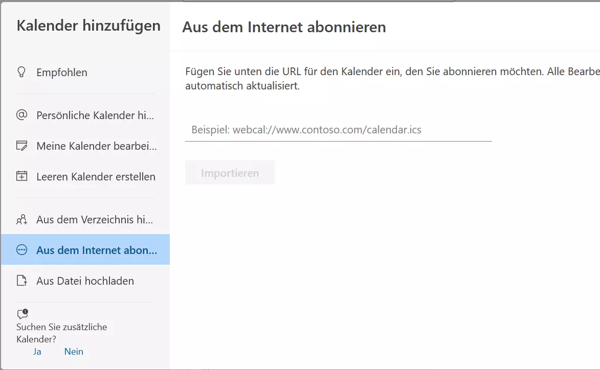 OWA: Kalenderdatei aus dem Internet hinzufügen