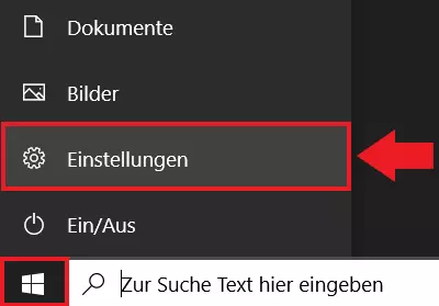 „Einstellungen“ im Windows-Startmenü