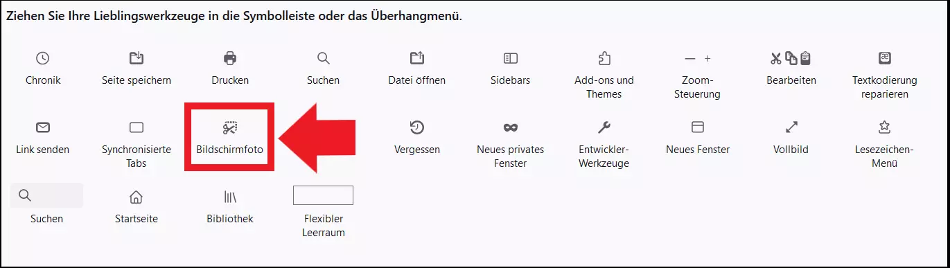 Screenshot-Symbol zur Browser-Symbolleiste hinzufügen