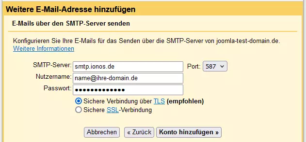 SMTP-Server festlegen in Gmail