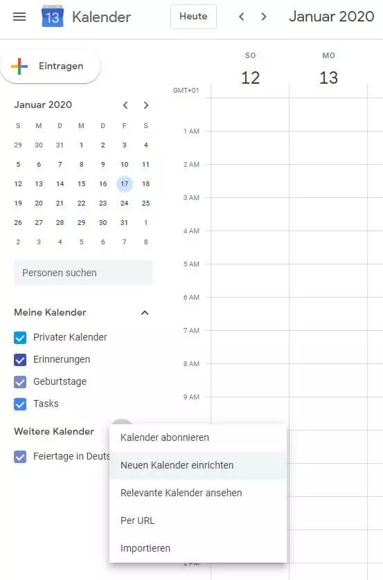 Neuen Kalender erstellen