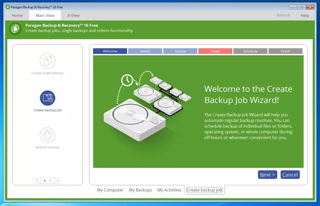 Paragon Backup & Recovery 16 Free: Einrichtungsassistent für Backup-Jobs