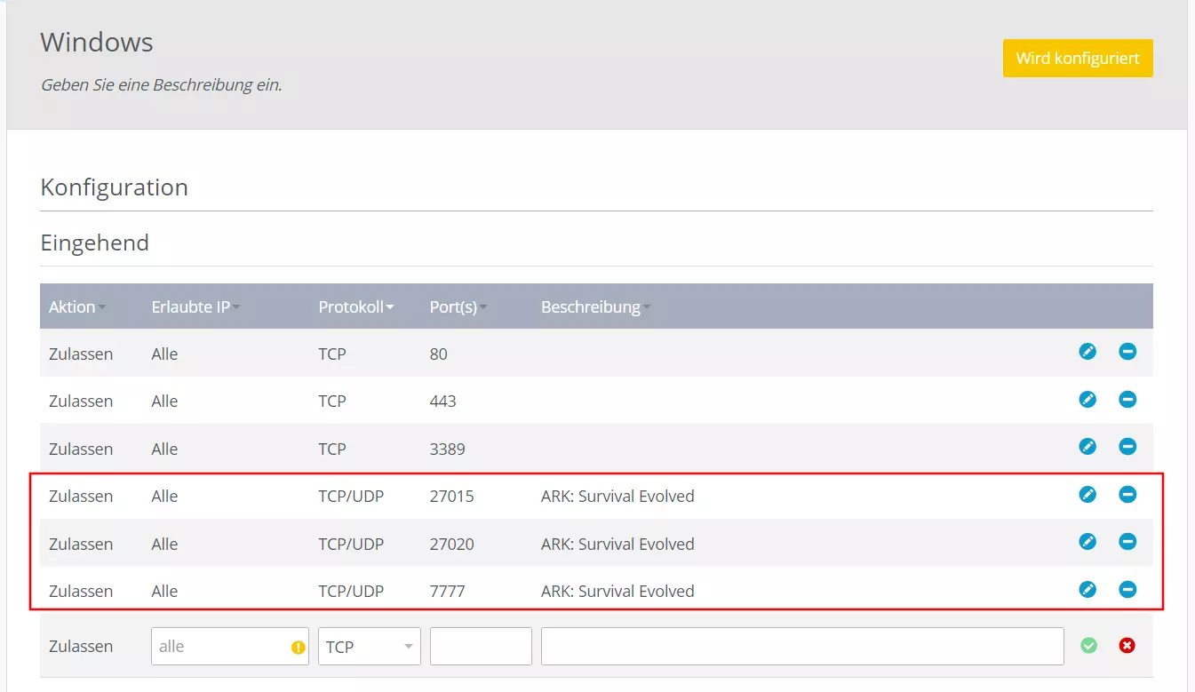 IONOS Cloud Panel: Port-Freigabe für den ARK-Server