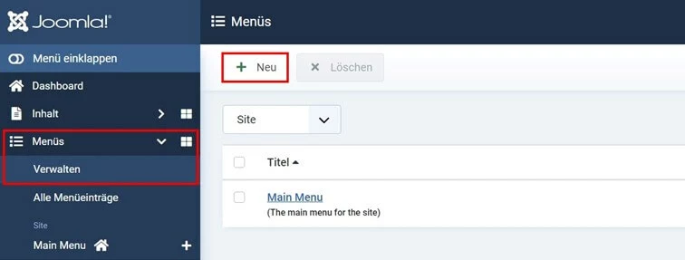 Joomla-Backend: Menüs bearbeiten