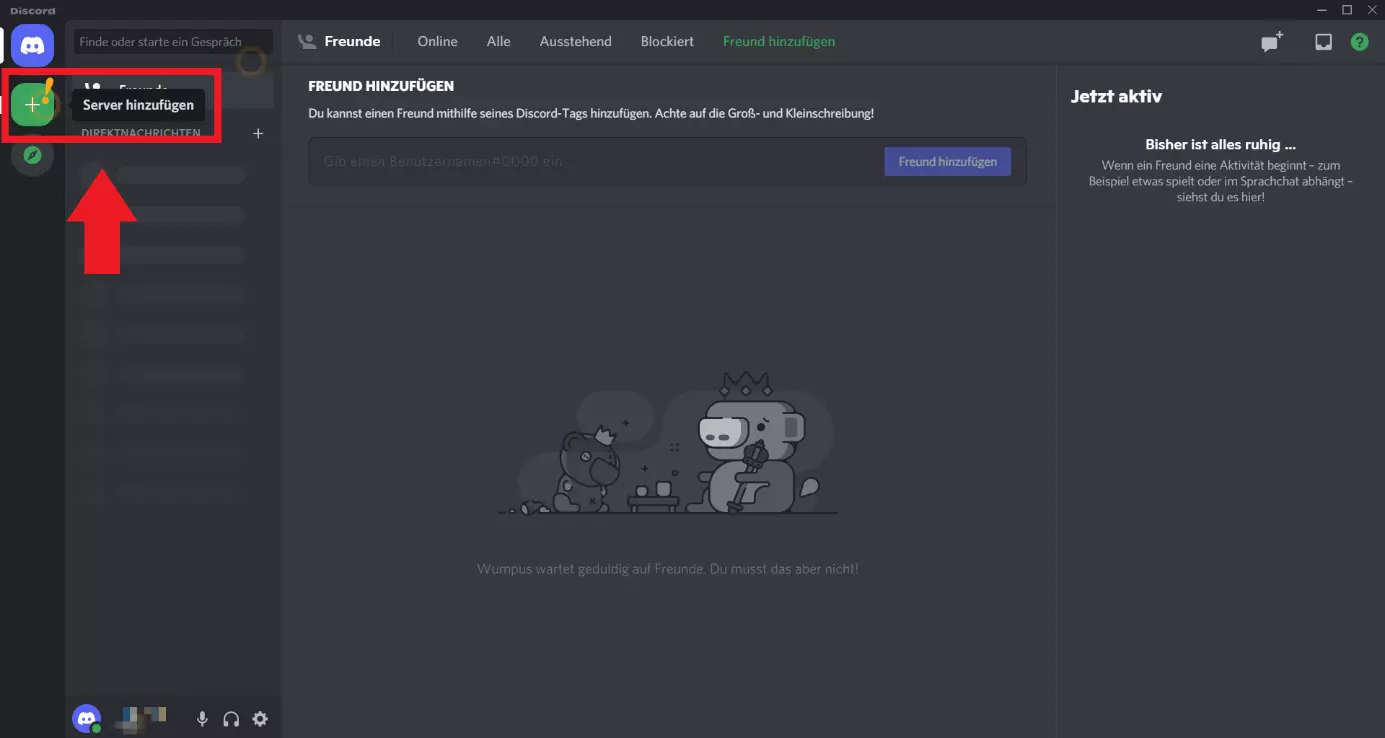 Klicken Sie in der Discord-App auf das Plus-Symbol