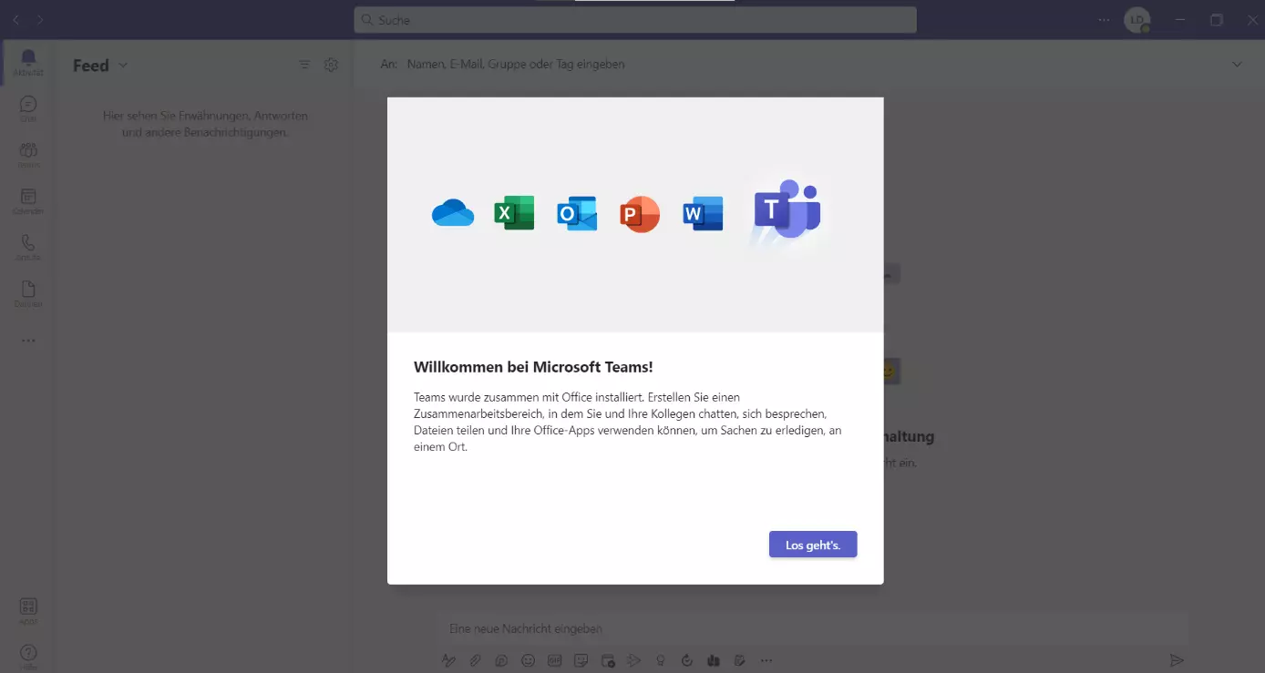 Ansicht der lokalen Installation von Microsoft Teams