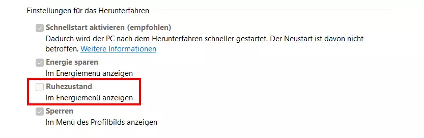 Windows 11: Ruhezustand deaktiviert