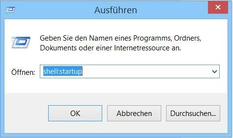 Screenshot des Dialogfensters mit shell:startup-Befehl