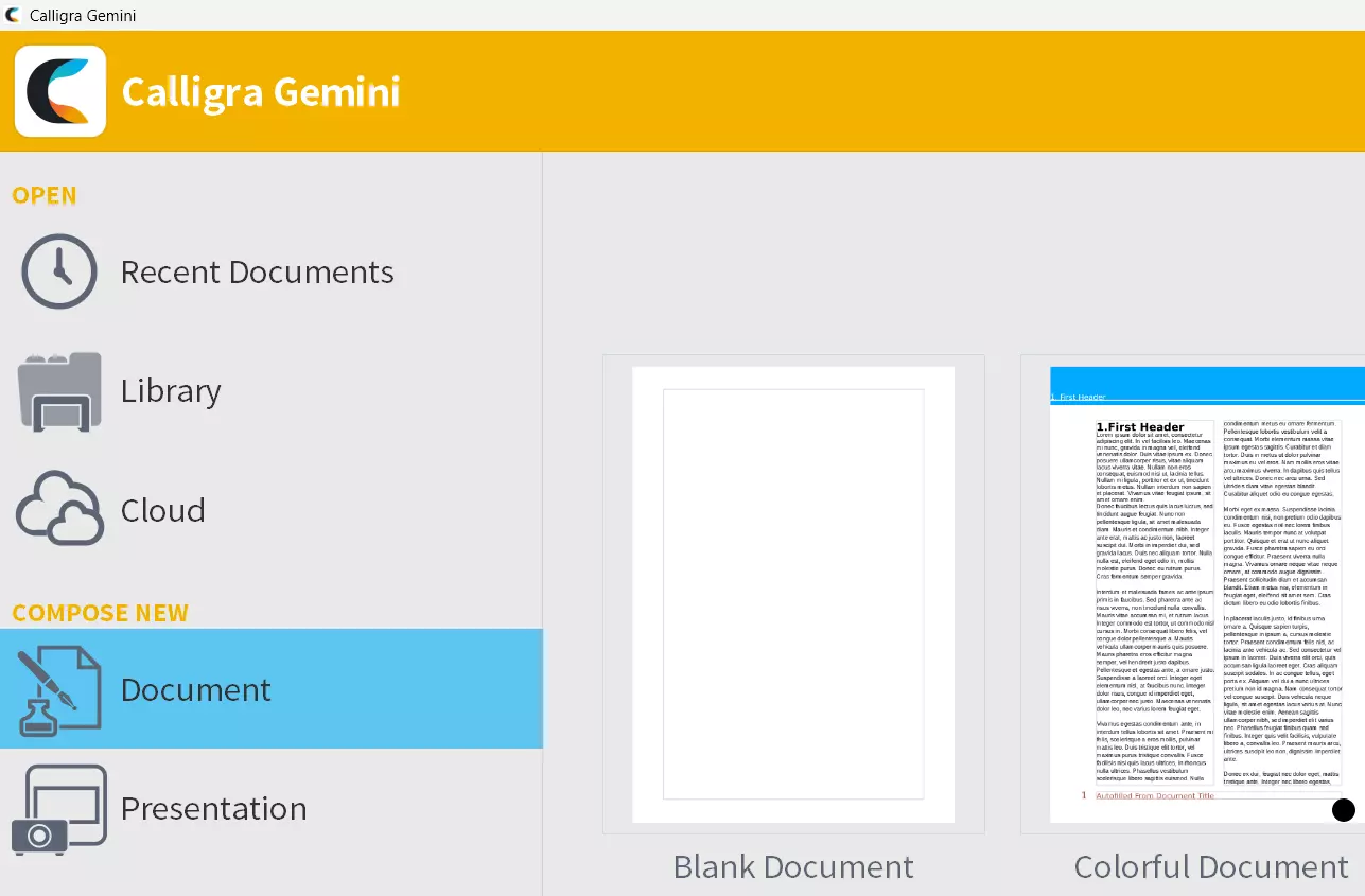 Calligra Gemini: Startseite