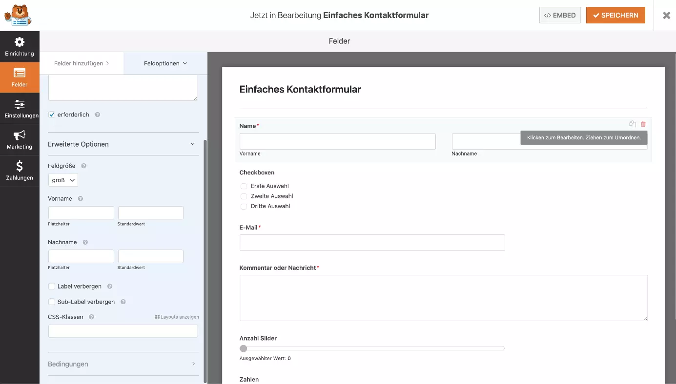 Intuitiver Drag-and-drop-Editor des WordPress-Kontaktformular-Plug-ins WPForms