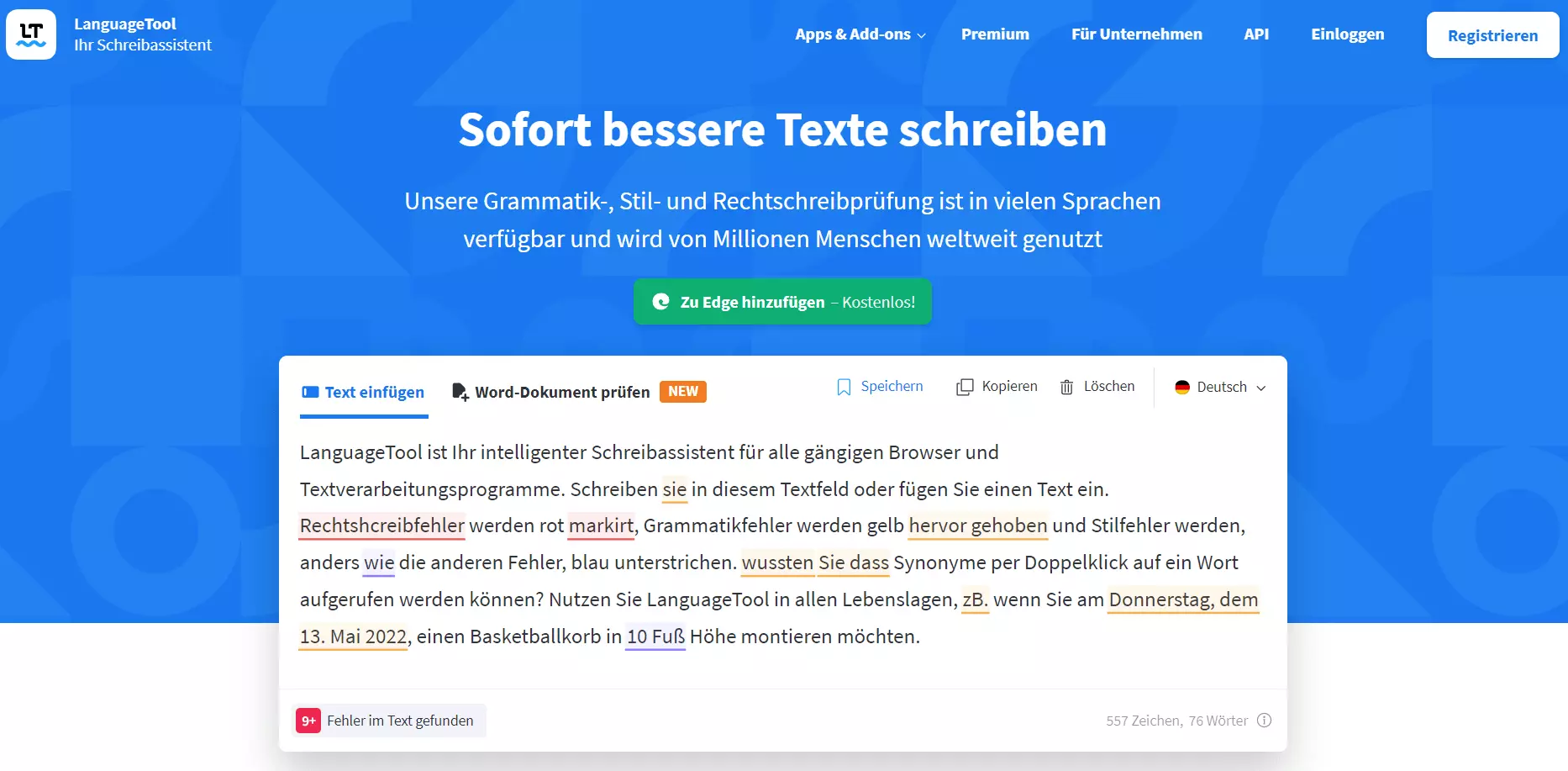 Die Homepage des Grammatik-Checkers LanguageTool