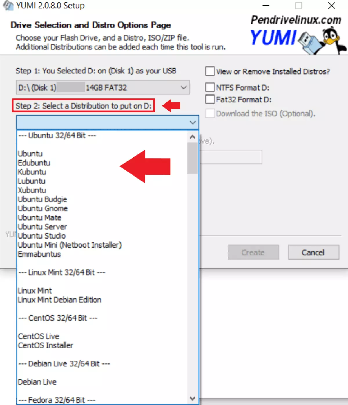 Unter „Step 2“ wählen sie die gewünschte Distribution oder Systemtools aus 