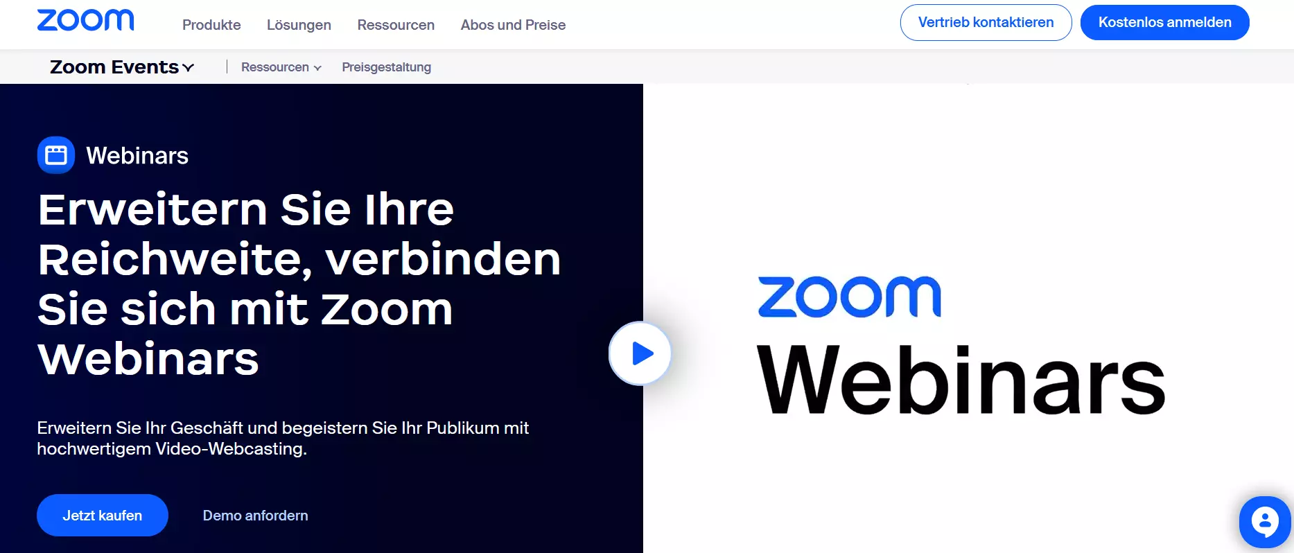 Homepage von Zoom Video-Webinare