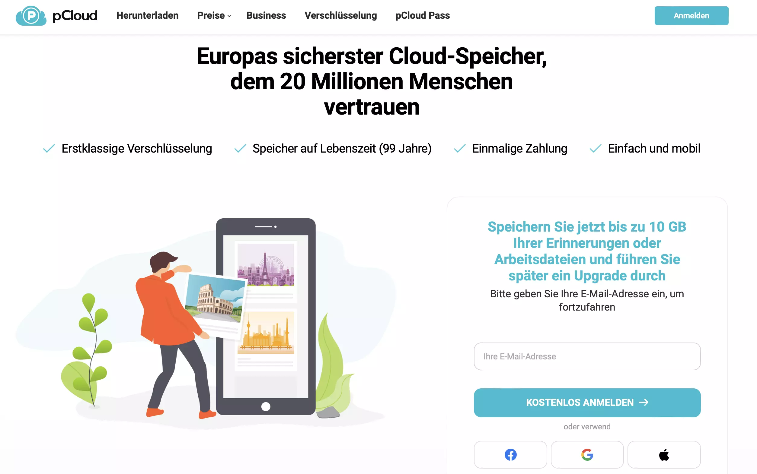 Die Website des Schweizer Cloudspeicher-Anbieters pCloud