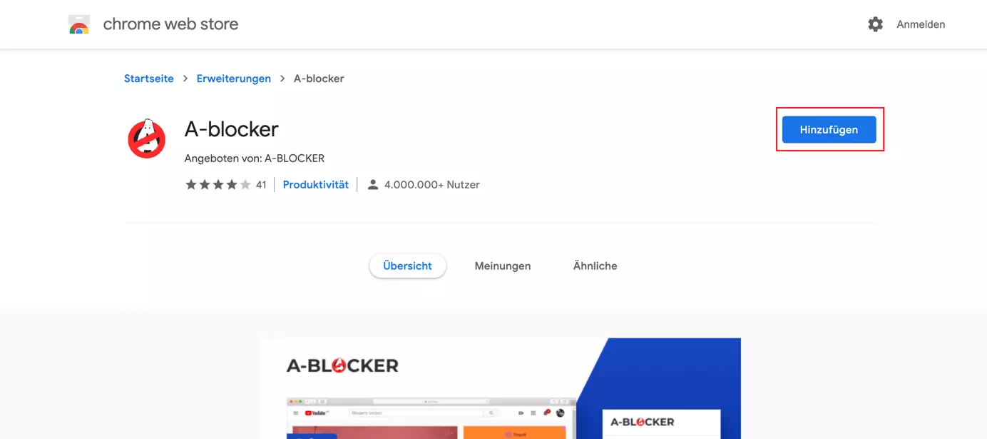 Über den Button „Hinzufügen“ ein Chrome-Add-on installieren