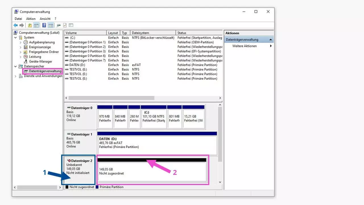 Datenträgerverwaltung von Windows