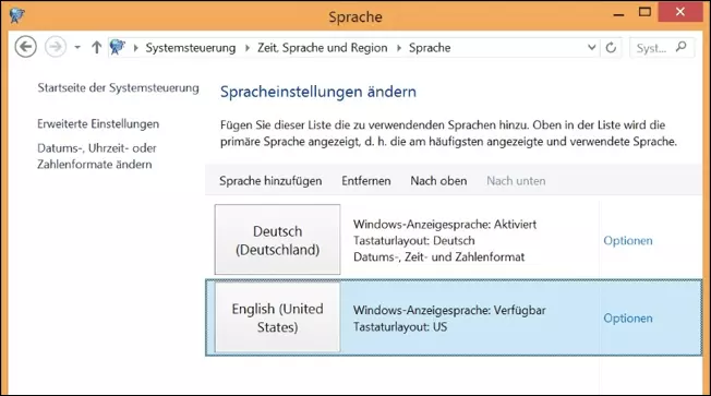 Dialogfenster „Spracheinstellungen ändern“