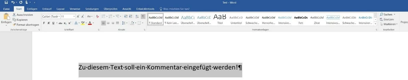 Markierter Textauszug in Word 2016