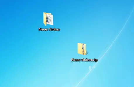 Screenshot von einem Ordner und seiner gezippten Version auf dem Windows-Desktop