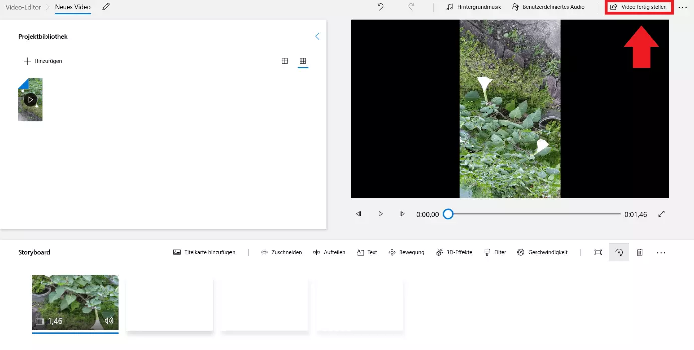 Speichern Sie das Video unter „Video fertig stellen“