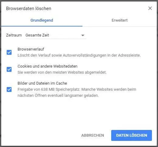 Browserdaten löschen in Google Chrome