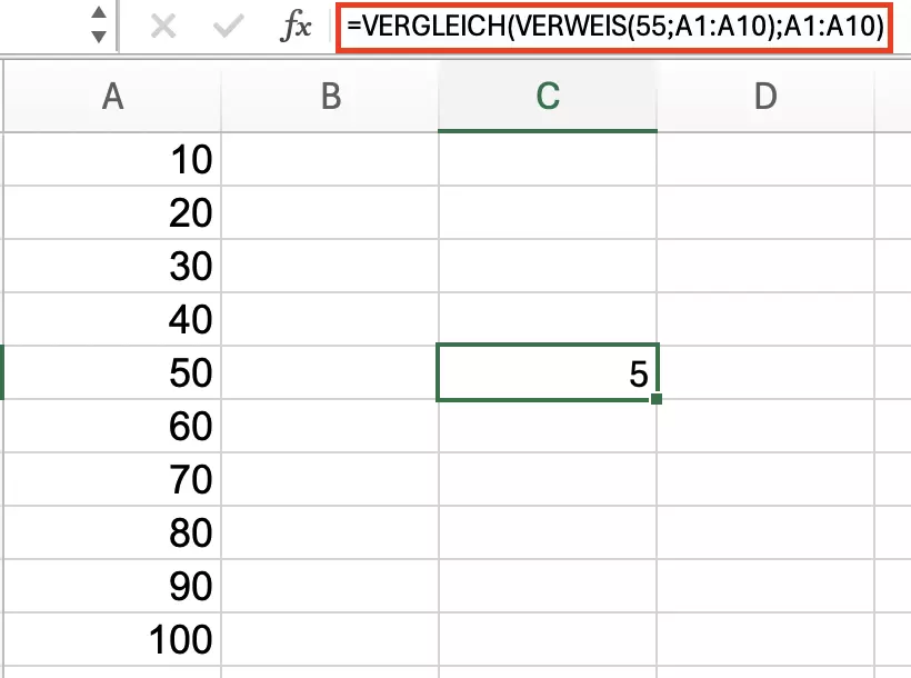 VERWEIS in Excel: Kombination mit VERGLEICH