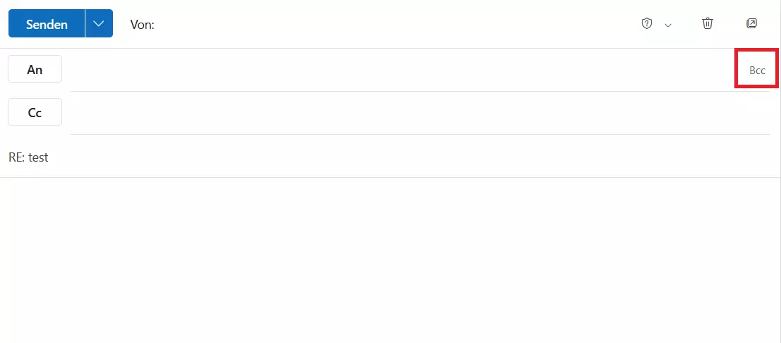 Online-Version von Outlook: Die Schaltfläche „Bcc“ auf der Registerkarte „Nachricht“