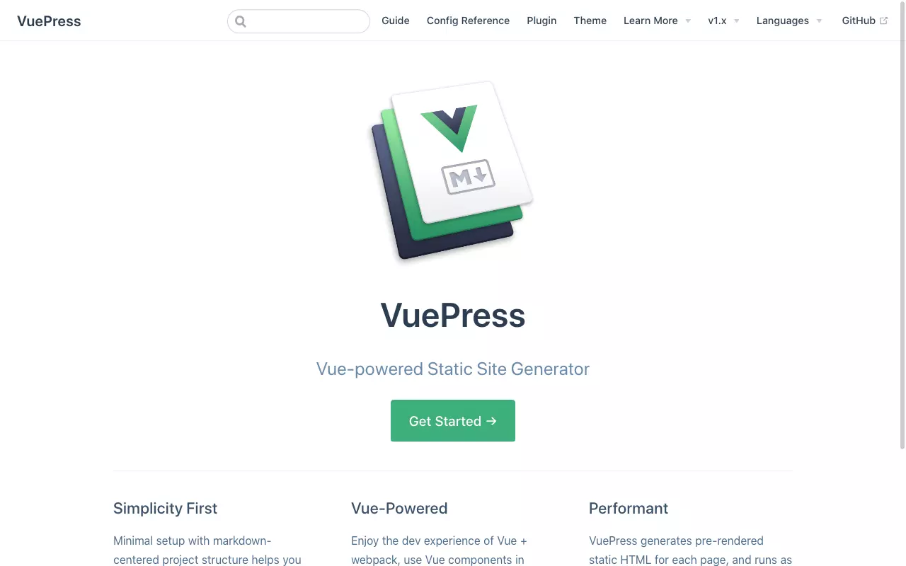 Screenshot der Website von Vuepress