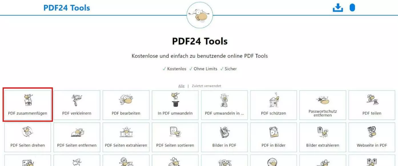 Überblick der Funktionen von PDF24 Tools