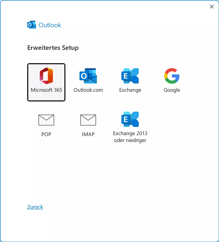 „Konto hinzufügen“ in Outlook