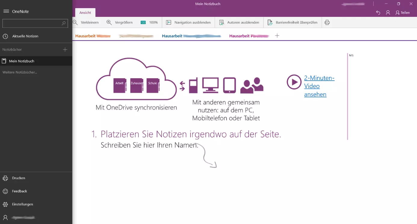 Ausschnitt aus OneNote