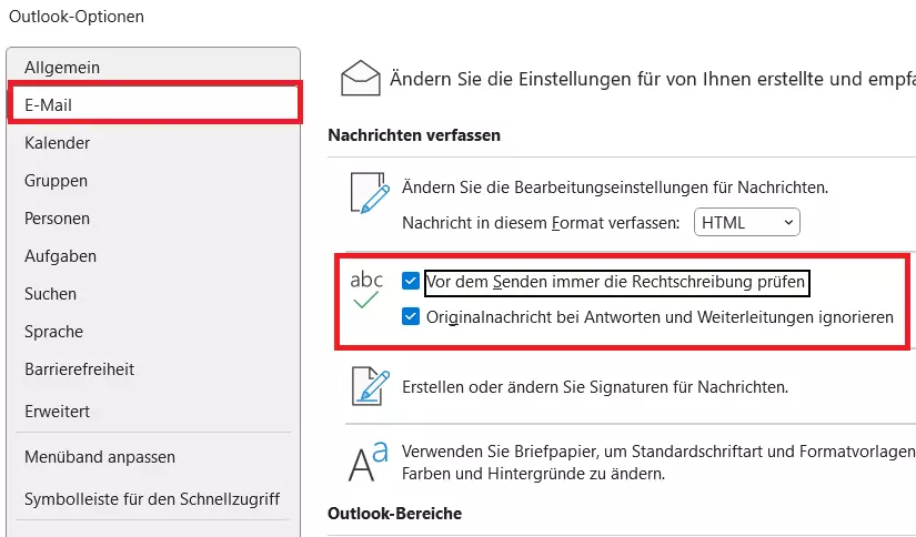 Automatische Rechtschreibprüfung vor dem Versenden