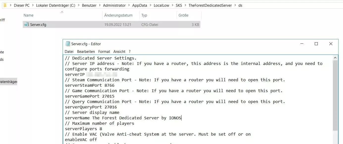 The Forest: Dedicated-Server konfigurieren in der Server.cfg